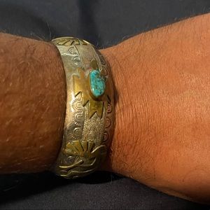 RJ STERLING SILVER KOKOPELLI CUFF BRACELET WITH TURQUOISE
